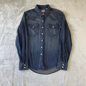 Levi's Men’s Pearl Snap Cotton Denim Western Shirt Blue Size S - Foto 1 di 14