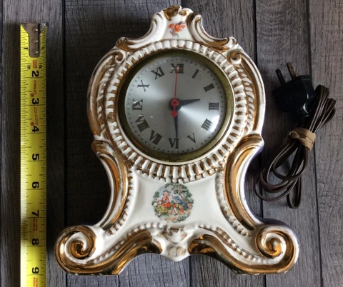 Vintage Clock Movement By Lanshire White Ceramic Purple Works Cover