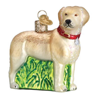 Old World Christmas STANDING YELLOW LAB dog (12496) Glass Ornament w/ OWC Box