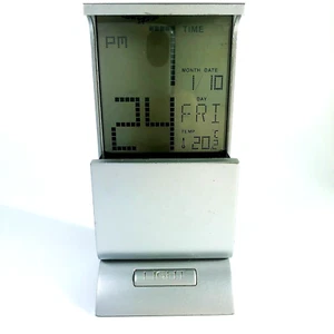 Vintage Sm LCD Display Digital Alarm Clock Silver Battery Operated Working READ - Picture 1 of 4