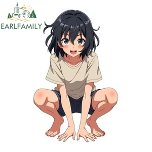 EARLFAMILY 5.1" Funny Anime Girl Squat Down Car Decals Campervan Vinyl Stickers - Picture 1 of 2