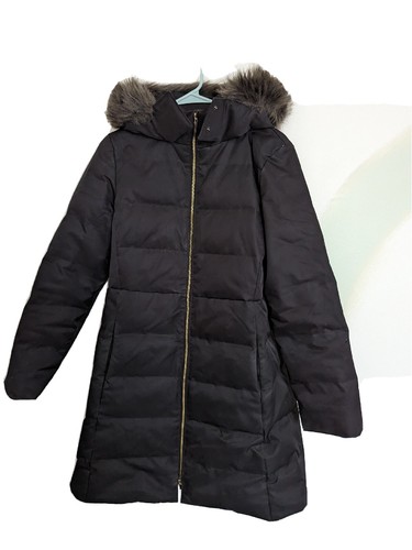 Piumino Kate Spade con cappuccio e zip intera nero pelliccia sintetica orlo sul cappuccio taglia 8