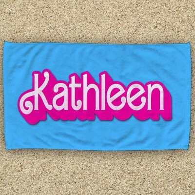 Personalized Pink Fun in the Sun Beach Towel – Custom Name - Image 1 of 2