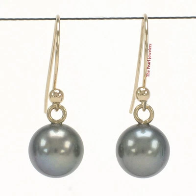 14K Yellow Gold Black Pearl Dangle Earrings with Fish Hook - Image 1 of 2