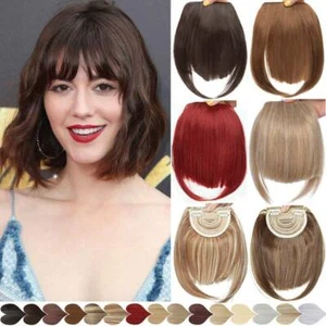 Neat Thin Bangs as Real Human Hair Extension Clip in on Fringe Fake Hairpiece US - Picture 1 of 41