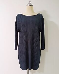 PLEATS PLEASE ISSEY MIYAKE Black Pleated Long Sleeve Mini Dress Size 3