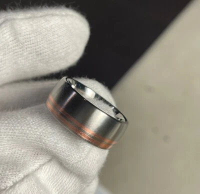 Copper and Titanium Ring, Double Stripe, 8.5mm Band, Made to Order - Image 1 of 4