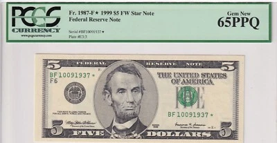 United States Of America, 5 Dollars, 1999, UNC, Fr.1987,  (Star / Replacement ) - Image 1 of 2