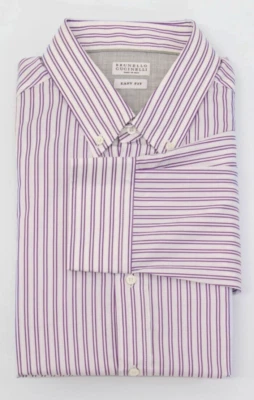 NUEVO CON ETIQUETAS Camisa de vestir Brunello Cucinelli para hombre "Easy Fit" a rayas con botones XXL A238 Foto 1 de 4