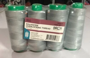 BIRCH POLYESTER OVERLOCKER THREAD : LIGHT GREY : PACK OF 4 SPOOLS - Picture 1 of 2