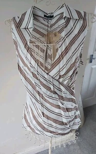 Coast Charlotte Sleeveless White/taupe Shirt Size 16 BNWT - Picture 1 of 10