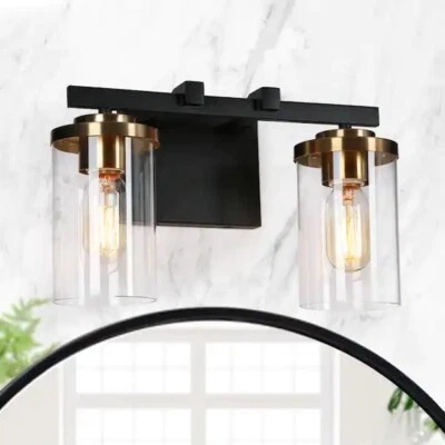 Zevni 14 in. 2-Light Black Vanity Light for Bathroom Industrial Modern Brass Go - Image 1 of 4
