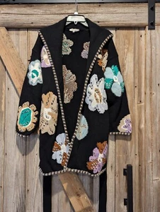 Dorothee Schumacher Black Floral Belted Cardigan Wool Cashmere Alpaca Mohair - Picture 1 of 15