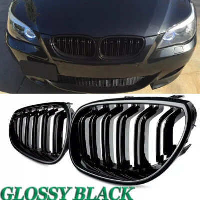 Front Bumper Kidney Grille Grill For BMW 5 Series E60 E61 2004-2009 Gloss Black Foto 1 de 4