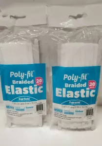 2 PACKS of FAIRFIELD White Poly-fil Braided Elastic 0.24" x 20 Yards (NEW) - Foto 1 di 5