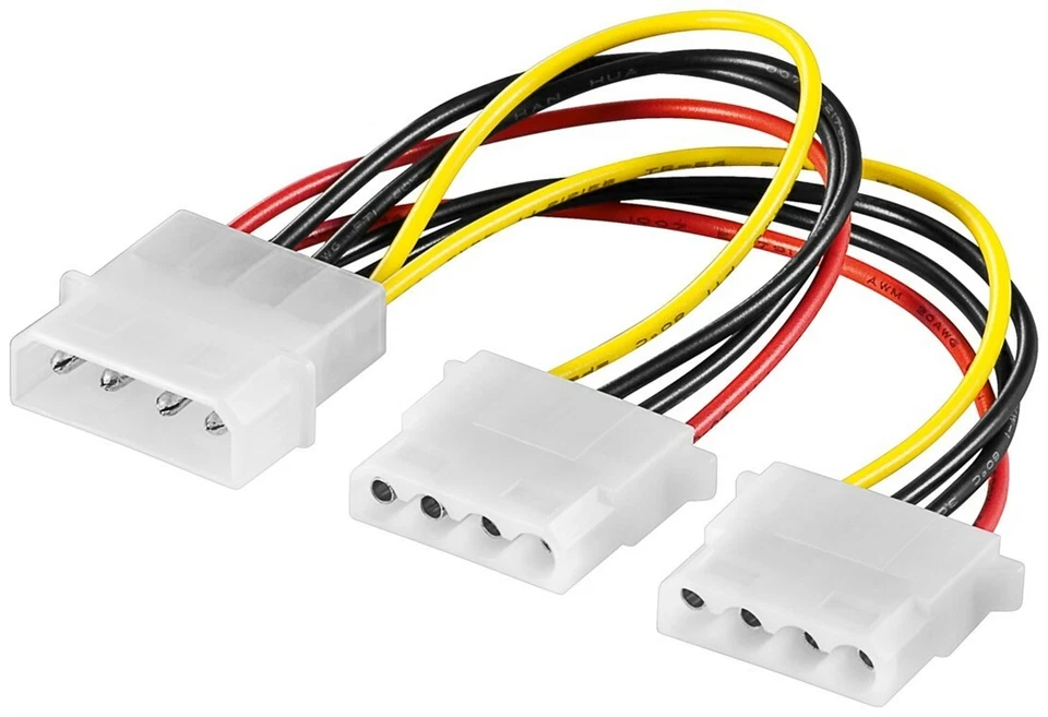 PC Y Stromkabel Adapter Molex Kabel 5,25 Stecker 2x Buchse 4Pin Festplatte 50684 - Bild 1 von 1
