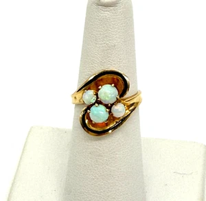Vintage 10K 4 Opal Ring Size 6 Black Enamel Edge Signed - Picture 1 of 9