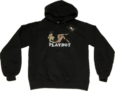 Playboy Pullover Hoodie Mens Size S Black Drawstring Kangaroo Pocket - Image 1 of 4