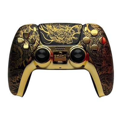 PlayStation 5 Controller / PS5 Custom Controller Design Gold Dark Dragon / Scuff - Bild 1 von 4