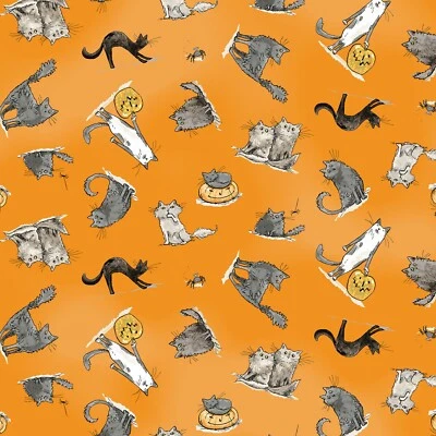 Feline Drive Fabric HALLOWEEN PARADE Cats Orange - Fat Quarter (18"x22") FQ - Image 1 of 4