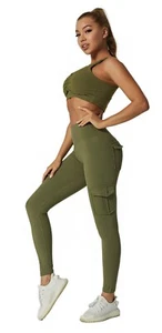 High Waist Yoga Leggings with 4 Pockets, Tummy Control Workout Running X-Large - Picture 1 of 6
