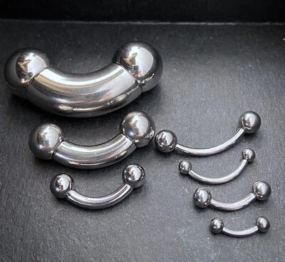 1pc 316L Steel Internally Threaded Bent Curved Barbell Bridge, PA, Eyebrow Ring - Image 1 of 4
