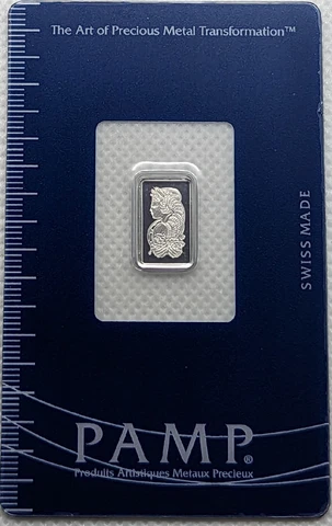 1 gram Platinum Bar - PAMP - 999.5 Fine Cover