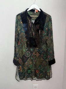 John Mark Women’s Wire Collar Floral Mixed Media Bohemian Tunic Sz L - Picture 1 of 7