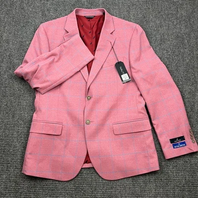Blazer masculino Nautica 40S rosa xadrez janela ajuste moderno elástico ativo novo - Imagem 1 de 4