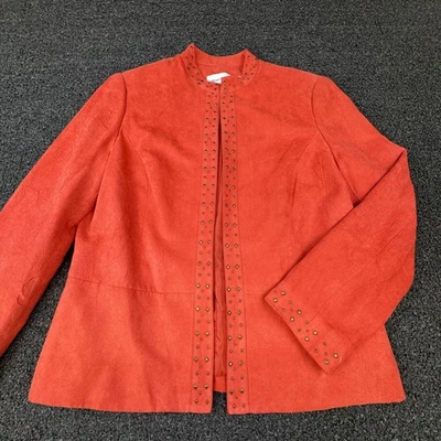 Alfred Dunner Jacket Womens 8 Orange Faux Suede Studded Open Front Blazer - Image 1 of 4