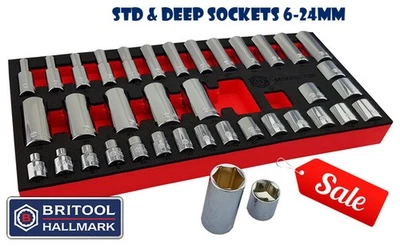 Britool Hallmark 3/8" Drive Socket Set With Standard & Deep Sockets 6-24mm - Image 1 of 4