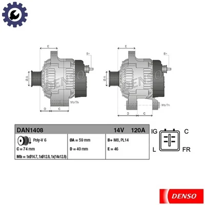 ALTERNATOR DAN1408 FOR JAGUAR JB 2.5L AJ-V6/FB 3.0L AJ25 2.5L 6cyl S-TYPE - Image 1 of 4