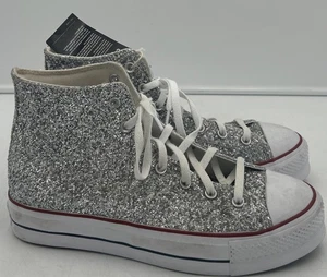 Scarpe Converse Chuck Taylor taglia 11,5 con 9,5 M All Star alte argento glitter - Foto 1 di 12