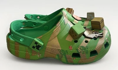 Zuecos clásicos Crocs Minecraft sandalias verdes Jibbitz jóvenes niños junior talla 2 Foto 1 de 4