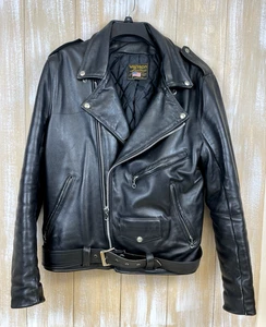 Vanson schwarz Leder Motorrad Biker Jacke Herren 42 voller Gürtel schwer gesteppt USA - Bild 1 von 24