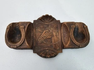 Vintage Syroco Wood 2 Pipe Rest Stand Holder w/Horse Western Wood 6" X 10" - Picture 1 of 14