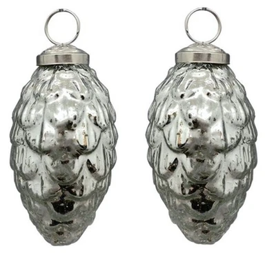 nostalgischer klassischer Bauernsilber Glasanhänger Zapfen in antik silber  - Bild 1 von 3