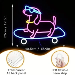 DASHHOUND WITH SUNGLASSES- Skateboarding Dog Neon LED Sign With Dimmer. - Picture 1 of 2