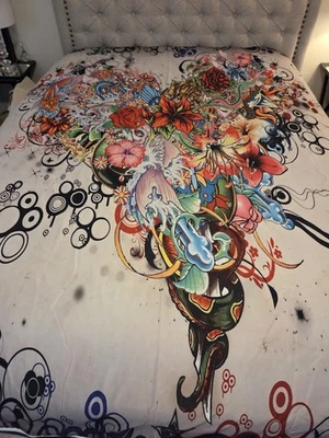 Colorful Heart Arrangement  Duvet Cover Red/Grn/Orange/Blk/Blue Abstract Flowers - Image 1 of 4