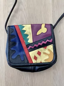 Vintage 1980s Abstract Design Leather Crossbody Purse - Picture 1 of 7