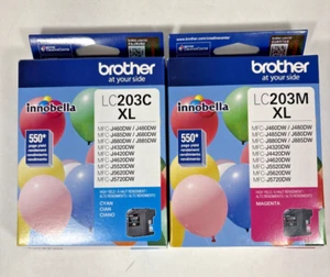 2 Brother Innobella LC203 XL Single Ink Cartridges Cyan & Magenta Open Box - Zdjęcie 1 z 2