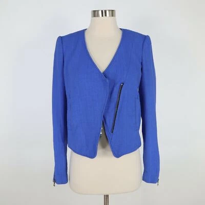 Chaqueta Blazer Tibi Moto Mujer 4 Azul Real Recortada Tejida Cremallera Asimétrica Foto 1 de 4