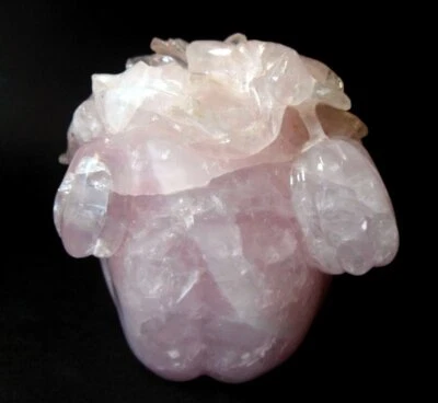 TALLADO DE CUARZO ROSA asiático chino vintage melón fruta escultura hojas tendrilos Foto 1 de 4