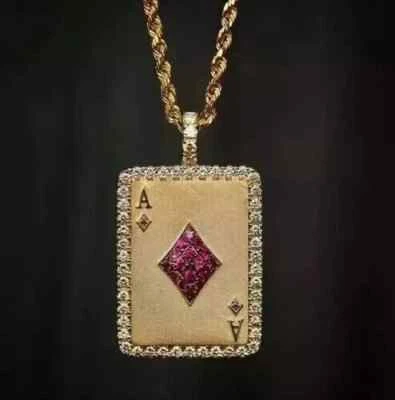 2Ct Round Cut Lab Created Diamond Men's Poker Pendant 14K Rose Gold Plated - Image 1 of 3