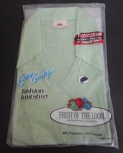 NOS 50's FRUIT OF THE LOOM Light Green V-Neck Fused Collar Fashion! ROCKABILLY L - Picture 1 of 2