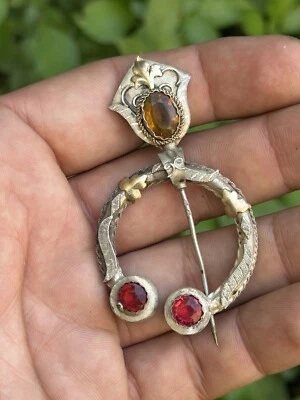 Ancienne Fibule & Broche & Pierres & Argent Massif & 19 Eme Siècle & Bijou - Photo 1/4