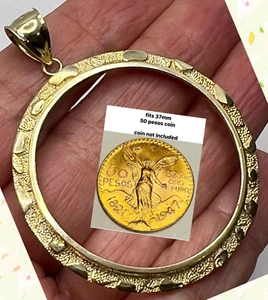 GOLd 10k SOLID Bezel 50 pesos pendant mexico moneda centenario coin frame bisel - Picture 1 of 12