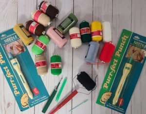 Vtg Lot Purr-fect Punch Embroidery Large Small Needles Threaders 16 Spools Yarn - Picture 1 of 10