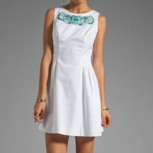 Shoshanna Womens Freyja Sleeveless Dress White Turquoise Beaded size 10 - Picture 1 of 11