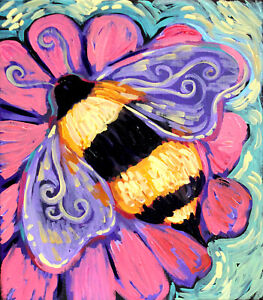 Natasha Bouchillon Original Honey Bee Flower Art Painting No Reserve